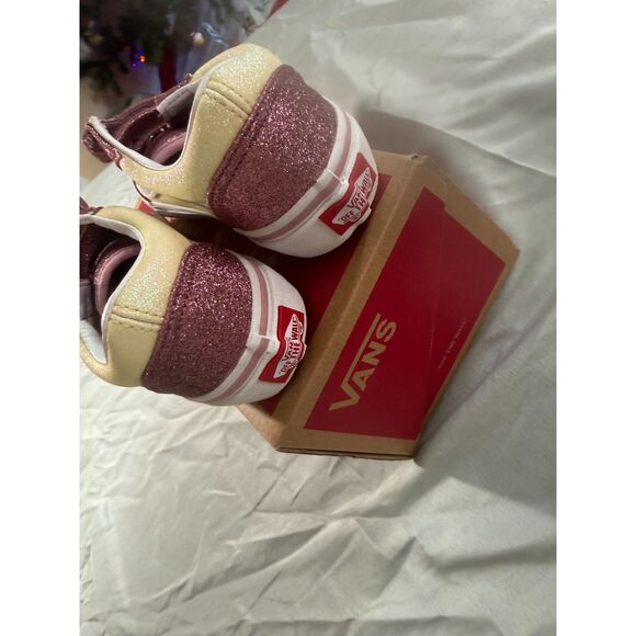 NIB! Vans Old Skool V Glitter Two Tone Velcro Shoes - Toddler Size 12 - Picture 2 of 7